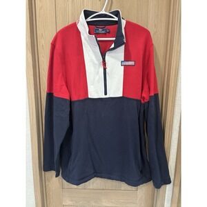Vineyard Vines USA Pullover Sweater Colorblock Red White Blue L Men Patriotic